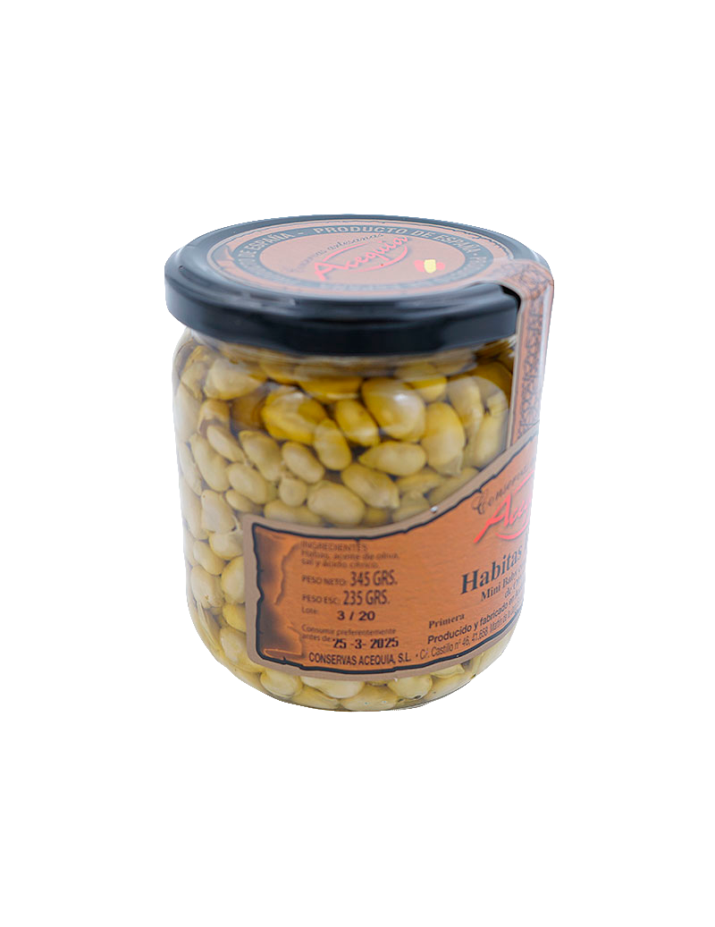 Habitas Fritas Mini Baby con Aceite de Oliva Acequia vistas de lado