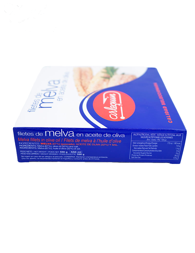 Melva Arlequín envase visto de lado